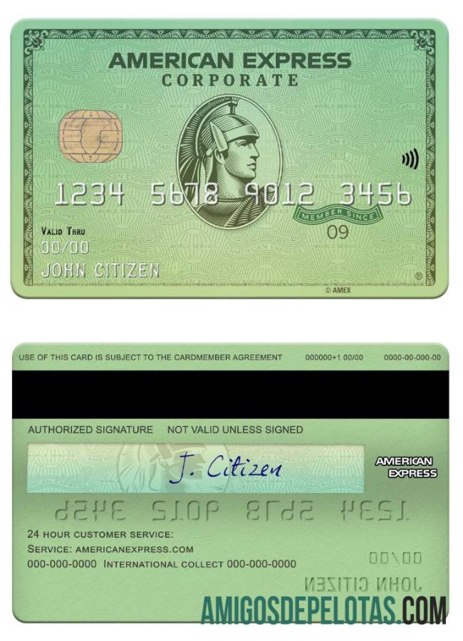 Cartão Verde Amex do Banco Varo da Califórnia dos EUA amostra